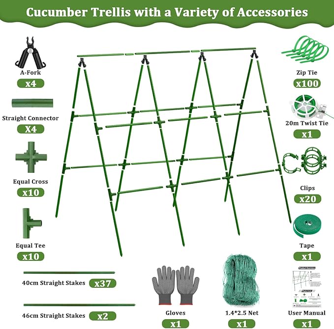Cucumber Trellis for Raised Bed 50x 54 inch A-Frame Garden Trellis for Climbing Plants Outdoor Metal Arch Trellis with Netting Vegetables Trellis for Grape Pea Bean