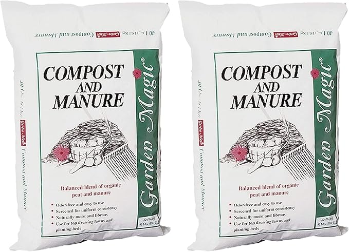 Michigan Peat 2-Pack Compost and Manure Blend Garden Magic Mix w/Odor-Free Blend 40 Lbs - Outdoor Lawn and Gardening Mixture with Nutrients and Minerals for Soil Potting and Planting
