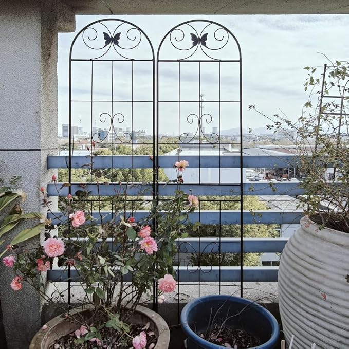 Sturdy Metal Garden Trellis for Climbing Plants – Rust Resistant Outdoor Flower Support with Decorative Lattice Design (2 Pack-H71'')