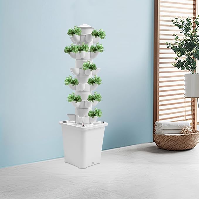 6 Tier Hydroponic Grow Tower 30 Holes Garden Hydroponic Growing Kit with Water Level Gauge Water Tank Funnel and Hose for Home Commercial Botanical Garden Hydroponics Plants