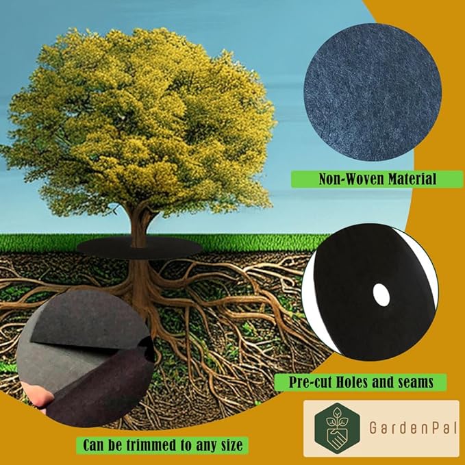 GardenPal 10-Pack 24.4inch Non-Woven Tree Ring Weed Barrier Fabric Degradable &amp Reusable Tree Mulch Ring for Landscaping Weed Control Root Protection Tree Protector Mat Reusable Tree Weed Barr