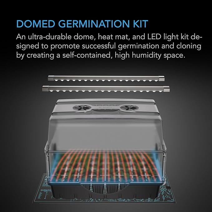 AC Infinity Heavy-Duty Humidity Dome 5x8 Germination Kit Full Spectrum LED Grow Light Bars w/Samsung LM301H EVO LEDs Heat Mat 3 mm Thickest Dome Trays Vented Panels for Seed Starting