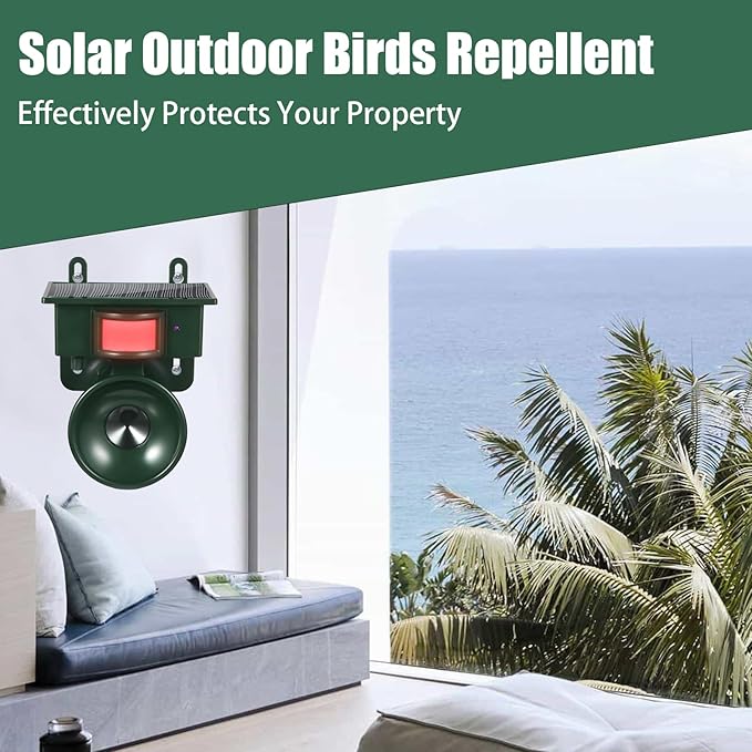 2026 Solar Ultrasonic Bird Repellent Devices Bird Deterrents for Outside Pigeon Repeller Outdoor Animal Repellent Outdoor to Keep Pigeon Woodpecker Out of Balconies Patio Garden Farm