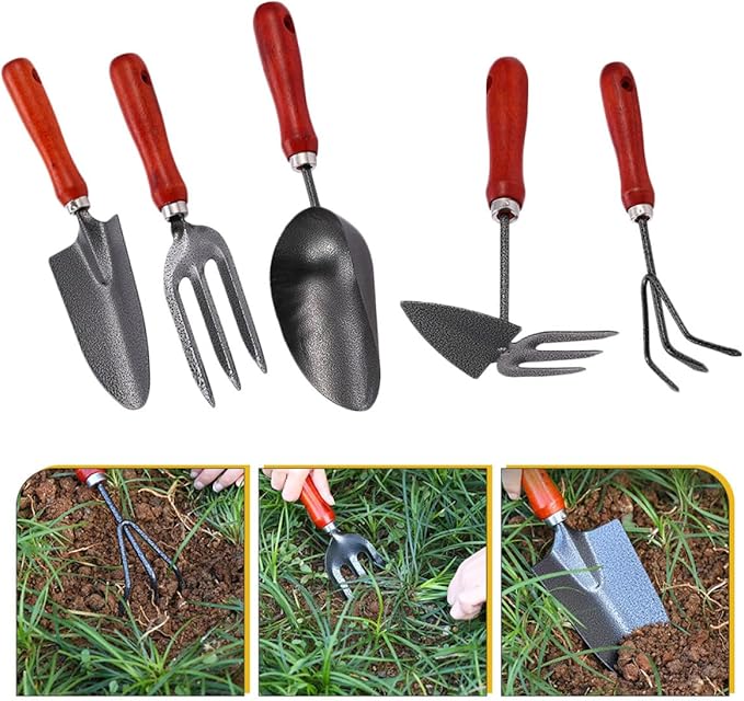 5pcs Garden Tool Set with Shovels and Rake for Flower Planting and Soil Loosening Sturdy Handheld Gardening Tools for Home Vegetable and Flower Beds
