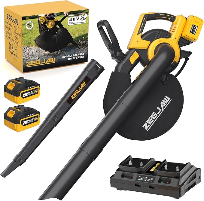3-in-1 Cordless Leaf Blower &amp Vacuum Leaf Vacuum Mulcher with Bag 40V 170MPH 360CFM 5 Speeds Electirc Leaf Blowers for Lawn Care 2x4.0Ah Battery &amp Charger Included