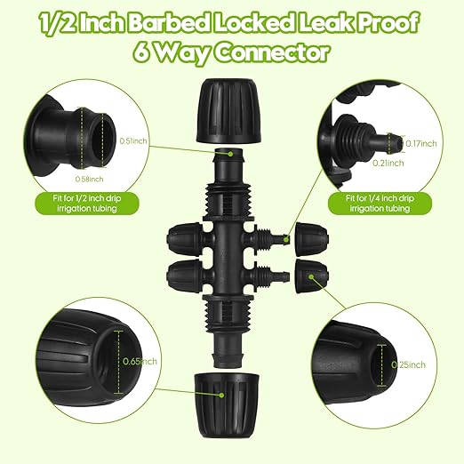 50 Ft 1/2'' Hose Drip Irrigation Tubing Kit Automatic Garden Watering Plants with 4 Quick Way Connectors and 1 Barbed