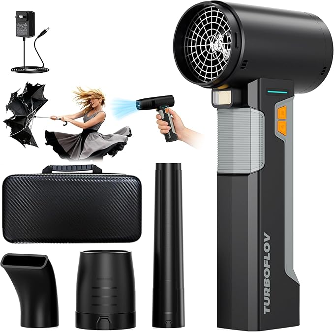 Oley Cordless Car Dryer Air Blower 1.6KG Turbo Thrust 4-Speed Rechargeable Electric Leaf Blower with LED Light 4000mAh Battery 64mm Turbo Fan &amp 3 Nozzles for Car Drying Leaves &amp Snow (Ony