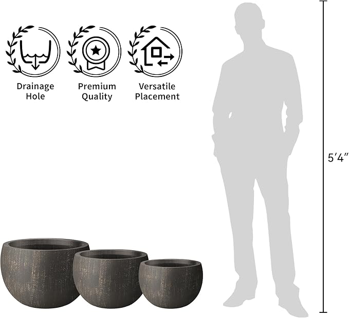 Kante 19.9 Dia Round Concrete Planter Outdoor/Indoor Large Bowl Plant Pots with Drainage Hole and Rubber Plug for Garden Patio Balcony Home Oil Rubbed Bronze