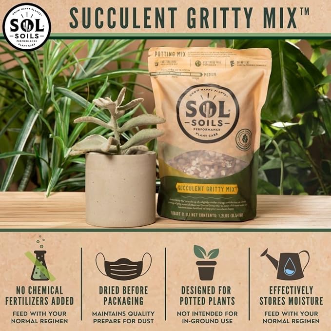 Sol Soils Fertilizer - Fast Draining Gritty Mix for Succulents - 2.5 Gallons - Coconut Husk Perlite Pumice