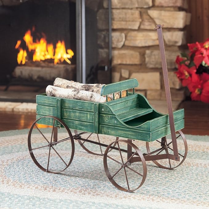 Collections Etc Amish Wagon Decorative Indoor/Outdoor Garden Backyard Planter Green