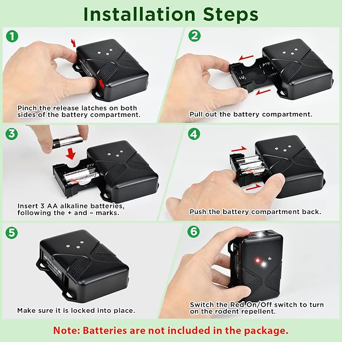 Under Hood Rodent Repeller Battery Operated Ultrasonic &amp Strobe Light Mouse and Rat Deterrent for Car Engines – Wireless Animal Repellent Device for Vehicle Pest Control