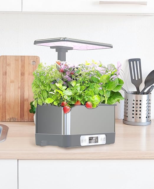Smart Hydroponics Growing System with App Control 8 Pods Indoor Herb Garden Kit with LED Grow Light &amp Stainless Steel Body Self-Watering Planter for Basil Lettuce &amp Home Gardening