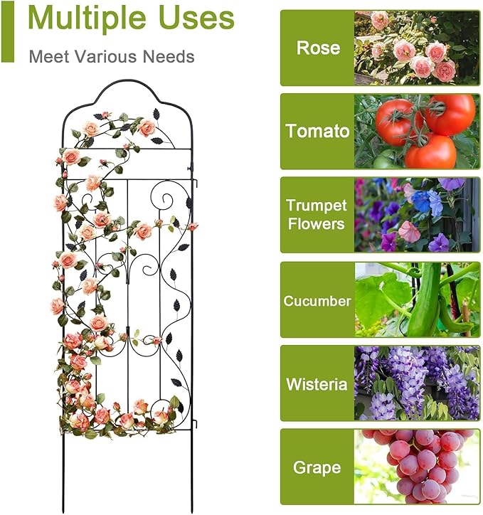 hogardeck 4 Packs 60 * 18 inch Metal Garden Trellis for Climbing Plants OutdoorHeavy DutyBlack Coating Rustproof Trellis for Rose Vegetable Flowers ExpandablePerfect for Training Climbing Plants