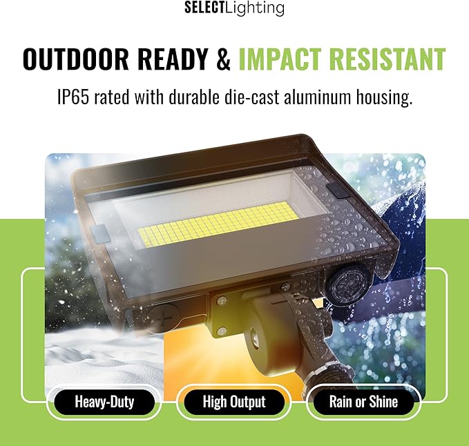 Select LED Flood Light with Photocell 40/50/60W Wattage Selectable 8000 Lumen 3000K/4000K/5000K CCT IP65 Waterproof UL Certified Outdoor Security Light for Yard Driveway (Knuckle Mount)