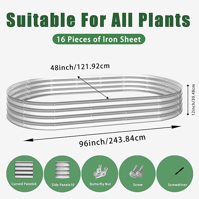 ZSQ Raised Garden Bed Kit Galvanized Planter Raised Garden Beds for Outdoor for VegetablesFlowers &ampHerbs Heavy Duty Rust-Resistant Easy Assembly (2 8x4x1ft)