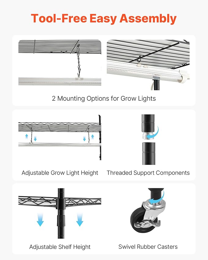 VEVOR Plant Shelf with Grow Light 6-Tier Indoor Plant Stand 71in Tall Indoor Plants Display Rack with Wheels &amp Timer 150W 3800K Full Spectrum Grow Lights Metal Flower Pot Holder for Seed Start