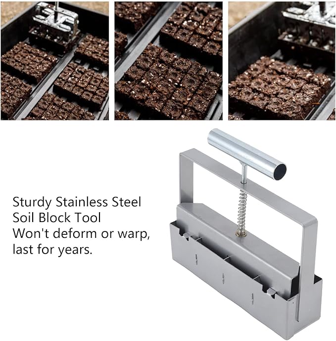 Soil Blocker Stainless Steel Soil Block Maker with Comfortable Handle Handheld Soil Block Maker for Outdoor Garden Vegetable