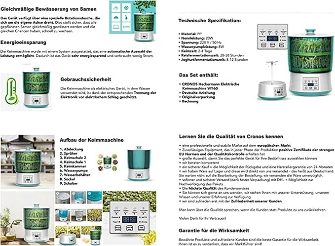 Electric Bean Sprout Maker with Smart Watering System and Constant Temperature Control - Large Capacity Seed Germination Device for Sprouting Beans and Seeds (Two Tiers)