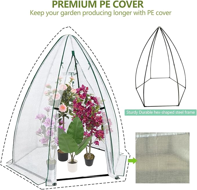 Greenhouse for Outsides 54”x 54”x 71” Heavy Duty Green House Tent with Durable PE Cover Garden Plant Protector with Zippered Door Mesh Window for Vegetables Flowers Fruits Herbs White