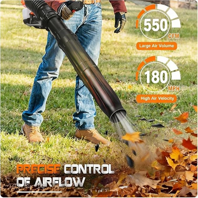 Leaf Blower 52CC 2-Stroke Gas Powered Backpack Blower with 550 CFM Strongest Handheld &amp Backpack Leaf Blowers for Yard Garden Lawn Care and Snow Removal Adjustable Tube &amp Ergonomic Harnes