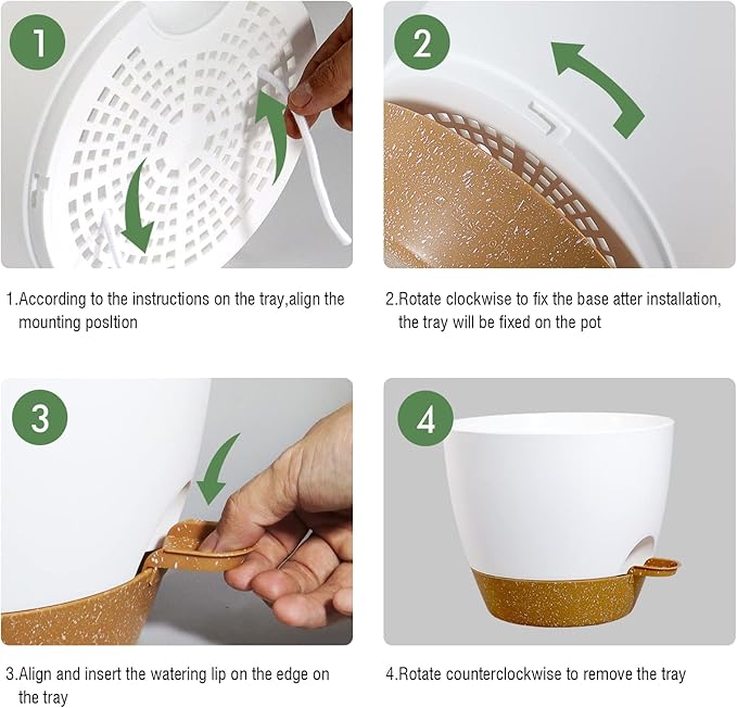 12 inch Large Self Watering Pots Plastic Planters with 60oZ Removable Deep Reservoir and Multi Mesh Drainage Holes for Indoor Outdoor Garden Plants and Flowers White with Brown