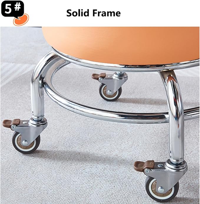 Rotating Low Stool Low Rolling Stool with Wheels 360° Rotating Pulley Low Stool with Backrest Foot Stools with Universal Swivel Caster Wheels Leather Small Stools for Garage Gardening Ho