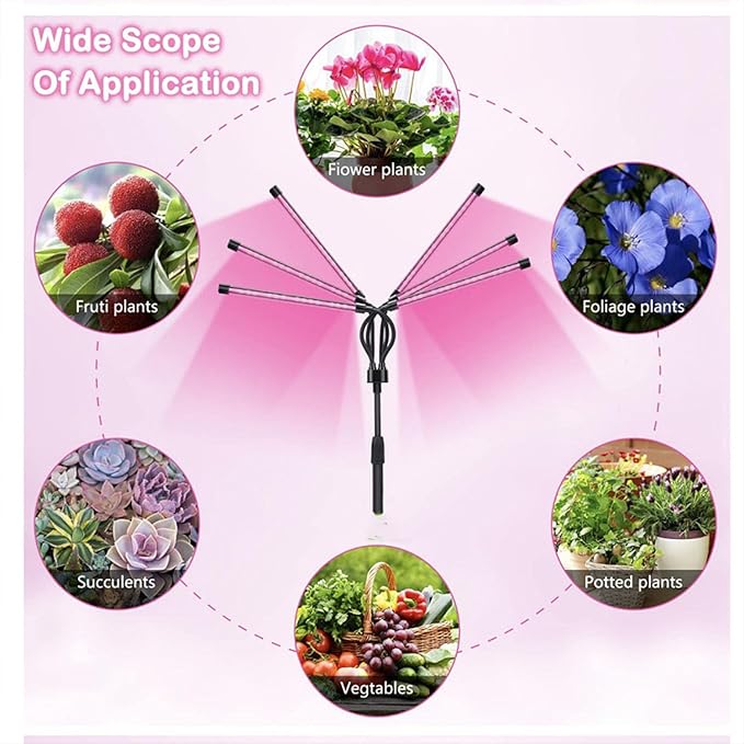 LED Grow Lights for Indoor Plants Plant Grow Lights Full Spectrum Auto ON Off with 3/9/12H Timer 9 Dimmable Lightness Clip-On Desk Grow Lamp Bulbs (Four Head)