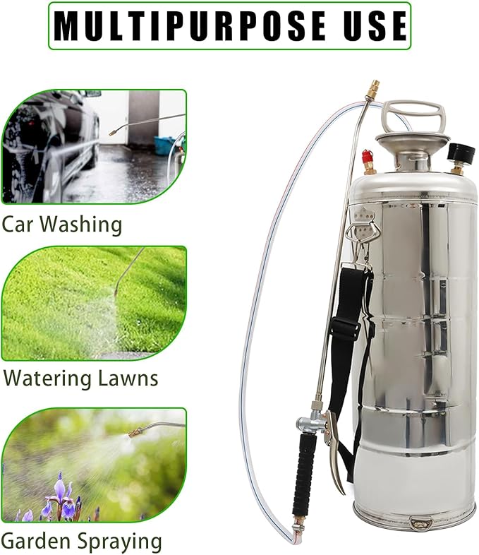 HOSTIC 2 Gallon Stainless Steel Sprayer Hand Pump Sprayer with Pressure Gauge Safety Valve Adjustable Nozzle for Gardening Lawn and Cleaning
