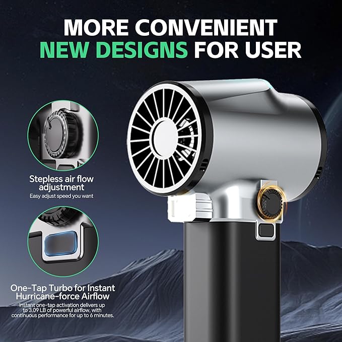 Turbo Dryer Blower for Car Max 220MPH &amp 3.1LB Thrust with Silicone Grip and COB Lights 64MM &amp 750W Brushless Motor Car Blower Portable Leaf Blower for Patio Lawn and Car Cleaning
