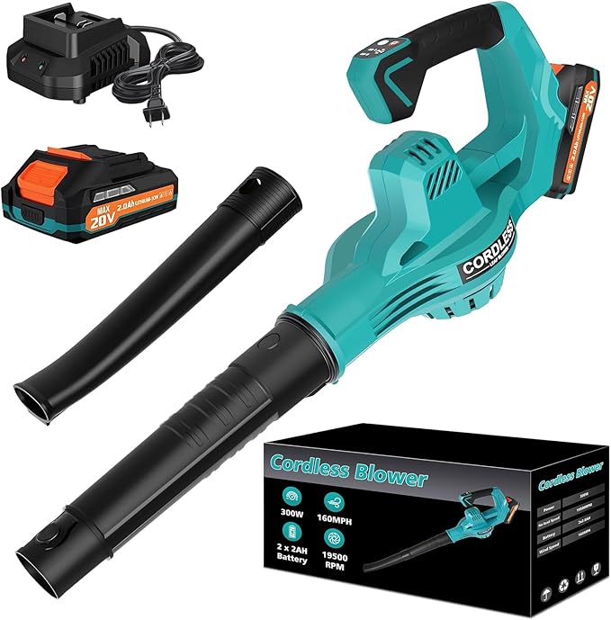ALSO GO 20V Leaf Blower Cordless Electric Leaf Blowers with 2.0Ah Battery and Charger 480 CFM 160 MPH Battery Powered Leaf Blower Handheld Lightweight Blower for Lawn Patio Sidewalk Cleaning