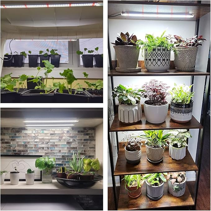 Wiaxulay LED Grow Light Strips 6000K Full Spectrum Sunlike Growing Lamp with 6/12/16H Timer 5 Dimmable Levels for Hydroponics Succulent Plant Shelf 2 Pack
