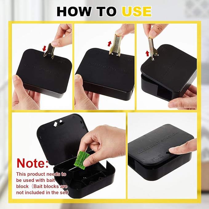 Qualirey 6 Pcs Mouse Bait Stations Mouse Stations with Keys Traps Keeps Children and Pets Indoor and Outdoor Only for Small Mice Bait Not Included (Black)