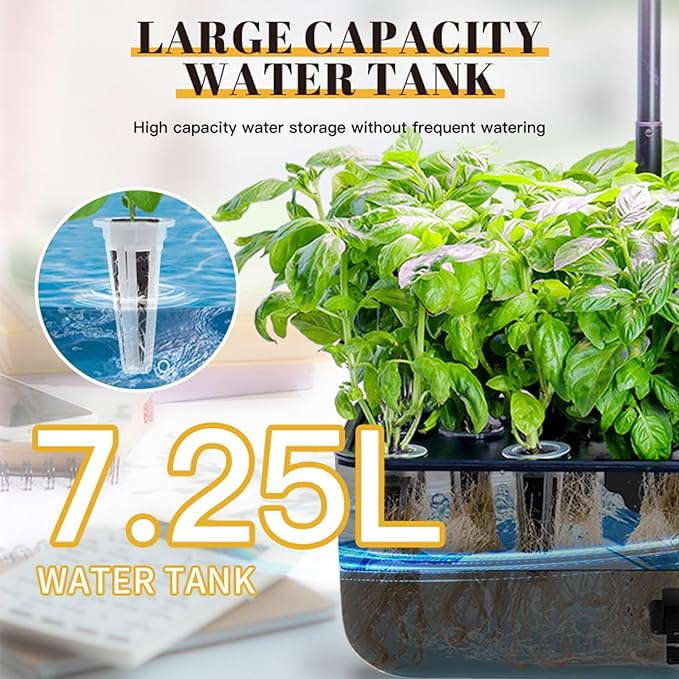 Indoor Garden Hydroponic System with LED Grow Light Hydroponic Tower 10 Pods Plant Germination Kit Height Adjustable Aeroponic Tower Garden System Black