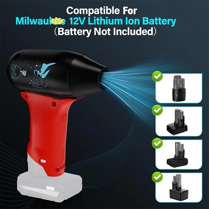 Portable Jet Fan Mini Blower130000 RPM Compressed Air Duster Compatible with Milwaukee 12V Lithium Battery Powered Jet Dry Blower for CarHomeCleaningLeaf Blower