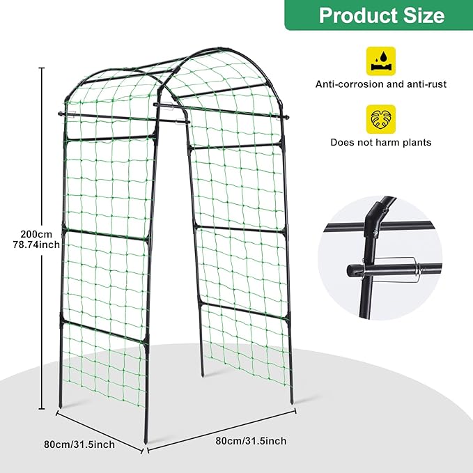 Garden Arch Cucumber Trellis for Climbing Plants Outdoor 6.7ft Tall Archway Arbor Plant Support Grape Vine Tomato Pea Bean Trellis for Raised Bed Backyard Black