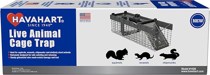 Havahart Small 1-Door Humane Live Catch and Release Animal Trap for Squirrels Weasels Chipmunks and Other Animals - Humane Catch and Release for Small Animals - 1026