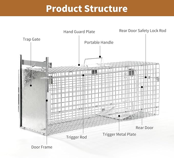 32 Humane Animal Cage Trap Live Animal Cage Trap Folding Animal Trap for Stray Cats Raccoons Rabbits Skunks Moles Groundhogs and Armadillos up to 17 lbs