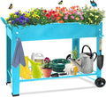 Raised Planter Box Beds with Wheels Legs Elevated Garden Bed for Indoor Outdoor Large Metal Mobile Planter Box with Bottom Shelf for Storing Tools for Vegetables Flower Herb Patio(Blue)