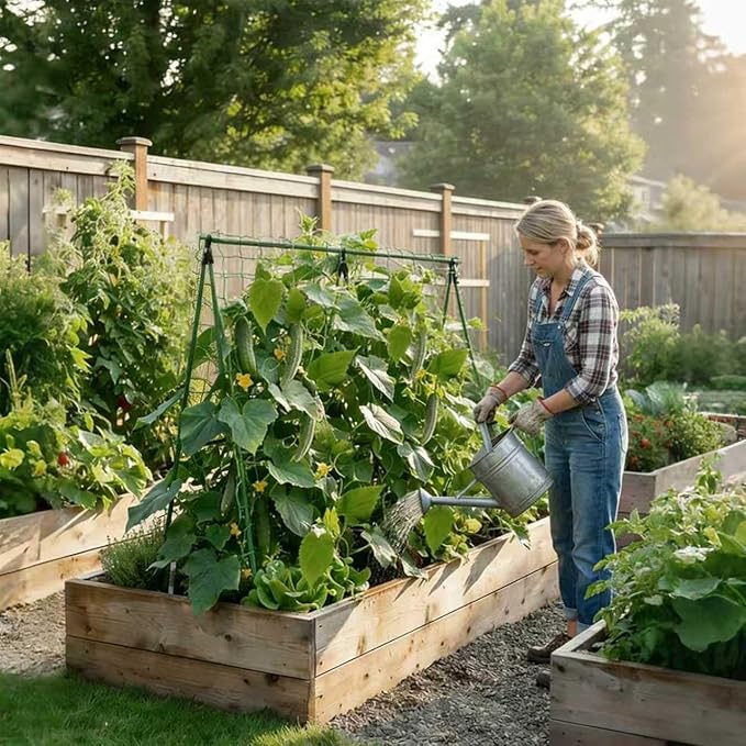 Compact A-Frame Plant Trellis for Peas Beans &amp Small Climbing Plants - 47'' H x 31.5'' W PE-Coated Galvanized Steel Garden Support with Netting Ideal for Raised Beds &amp Container Gardens
