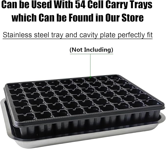 Stainless Metal Trays Stainless Steel Seed Starter Carry Tray Fit 54 Cell Plug Tray Nursery Seedling Pots Water Collection Transplantation (11.6 inch×15.2 inch 1.45 Height 10-Pack)