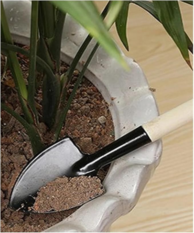 3Pcs Garden Tool Set - Compact Rake Shovel and Spade with Wooden Handle for Indoor Gardening(Large)