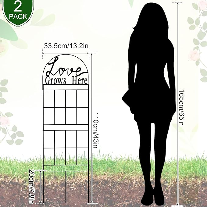 2 Pcs 43 Metal Garden Trellis for Climbing Plants Outdoor Heavy Duty Black Rustproof Coated Garden Trellis Climbing Plant Support Decorative for Plant Outdoor House Patio Flower Vegetable