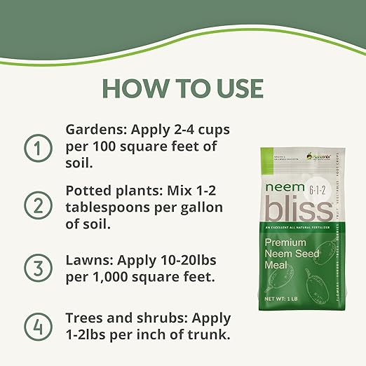 Neem Bliss (40lbs) - Organic Neem Cake for Plants - OMRI-Listed Fertilizer for Plants Vegetables Lawns &amp Gardening - 100% Natural &amp Renewable Garden Fertilizer Rich in Vitamins and Nutrient