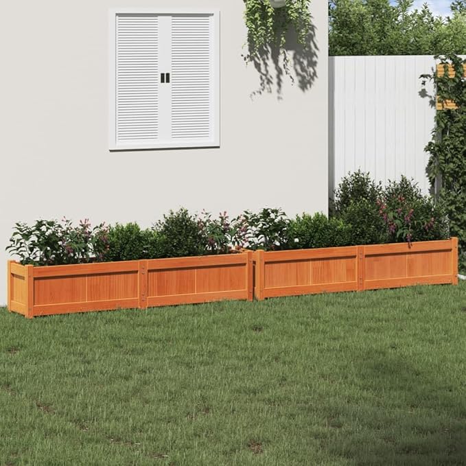 2pcs Wooden Garden Planter Box Outdoor Flower Box Wood Flower Boxes for Outdoor Plants Raised Garden Bed Planter Box Wax Brown Solid Wood Pine-288