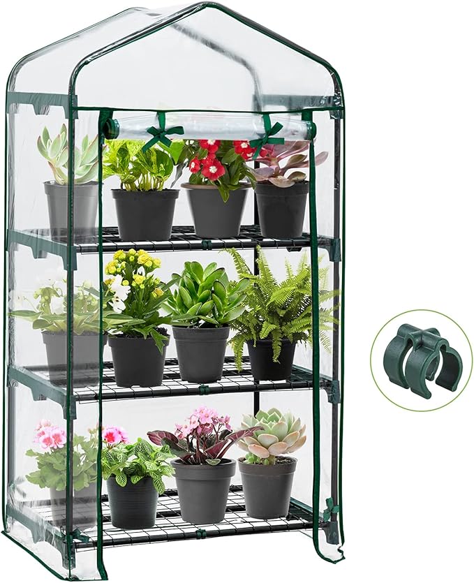 EAGLE PEAK 3-Tier Mini Greenhouse Portable Green House with Shelves &amp Weather-Resistant PVC Cover Small Greenhouse for Seedlings &amp Gardening Gifts 27x19x50 in Clear