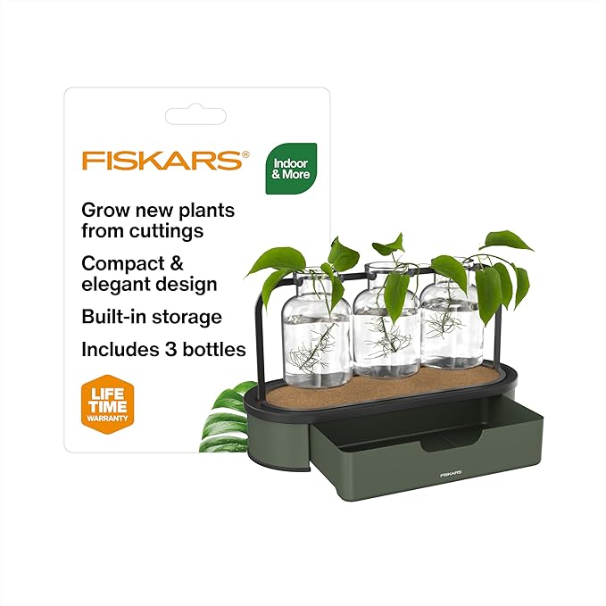 Fiskars Plant Propagation Station Glass Test Tube Vases with Metal Rack for Rooting Cuttings Hydroponic System for Indoor Gardening Decor Straight Sided Flutes for Easy Root Removal Clear