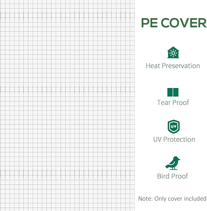20'x10'x7' Tough UV Resistant Weatherproof Durable PE Greenhouse Replacement Cover with 12 Windows Rollup Zipper Door White