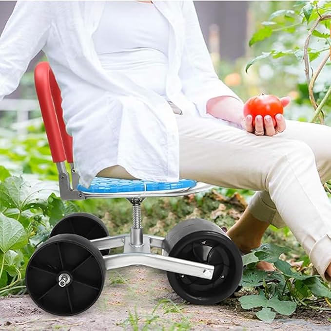 Garden Seat with Wheels 360 Rotation and Adjustable Height Rolling Garden Work Seat for Patio Yard Orchard Farmland(sanlunB1-2)