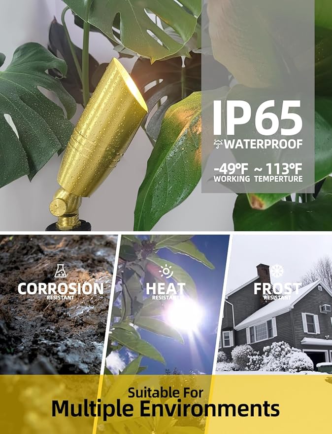 COLOER Die-cast Brass Landscape Spotlight 10-Pack with 5W Aluminum Housing LED MR16 Bulb12V AC/DC Low Voltage Copper Outdoor Lighting Directional Garden Patio Spot Up Light (102B Copper Finish)