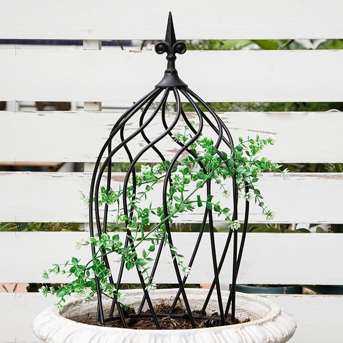 23-Inch Metal Obelisk Trellis for Climbing Plants | Sturdy Iron Design Ideal for Outdoor Roses and Potted Vines | Easy Assembly Compact Vertical Garden Decor for Indoor &amp Outdoor Use